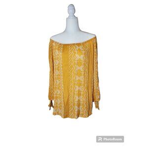 Fred David Womens Top Tribal Print Color Yellow 3/4 Sleeve Size L